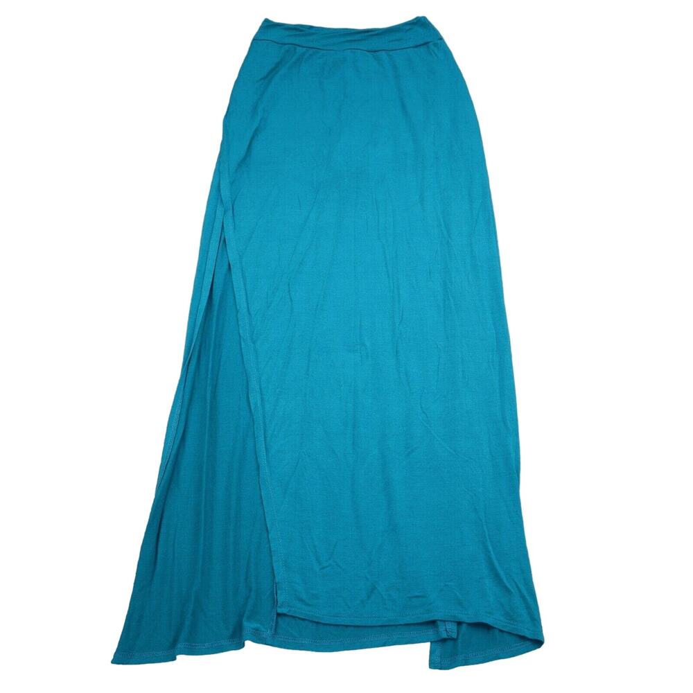 Imagenation Skirt Womens L Blue Pull On Flat Front Side Slit Maxi Skirts